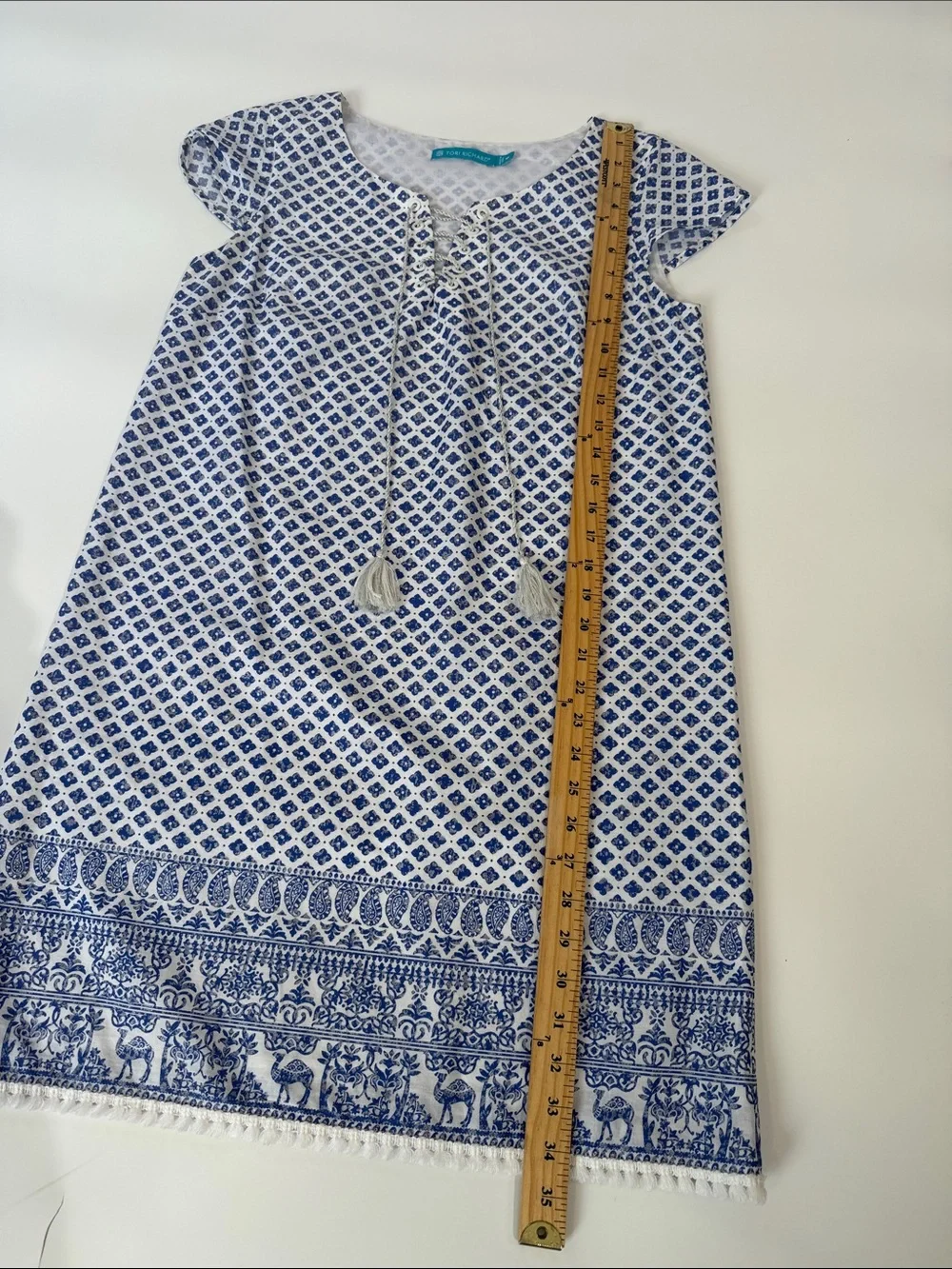 Tori Richard Shift Dress Size 6 Blue And White Print 100% Cotton EUC